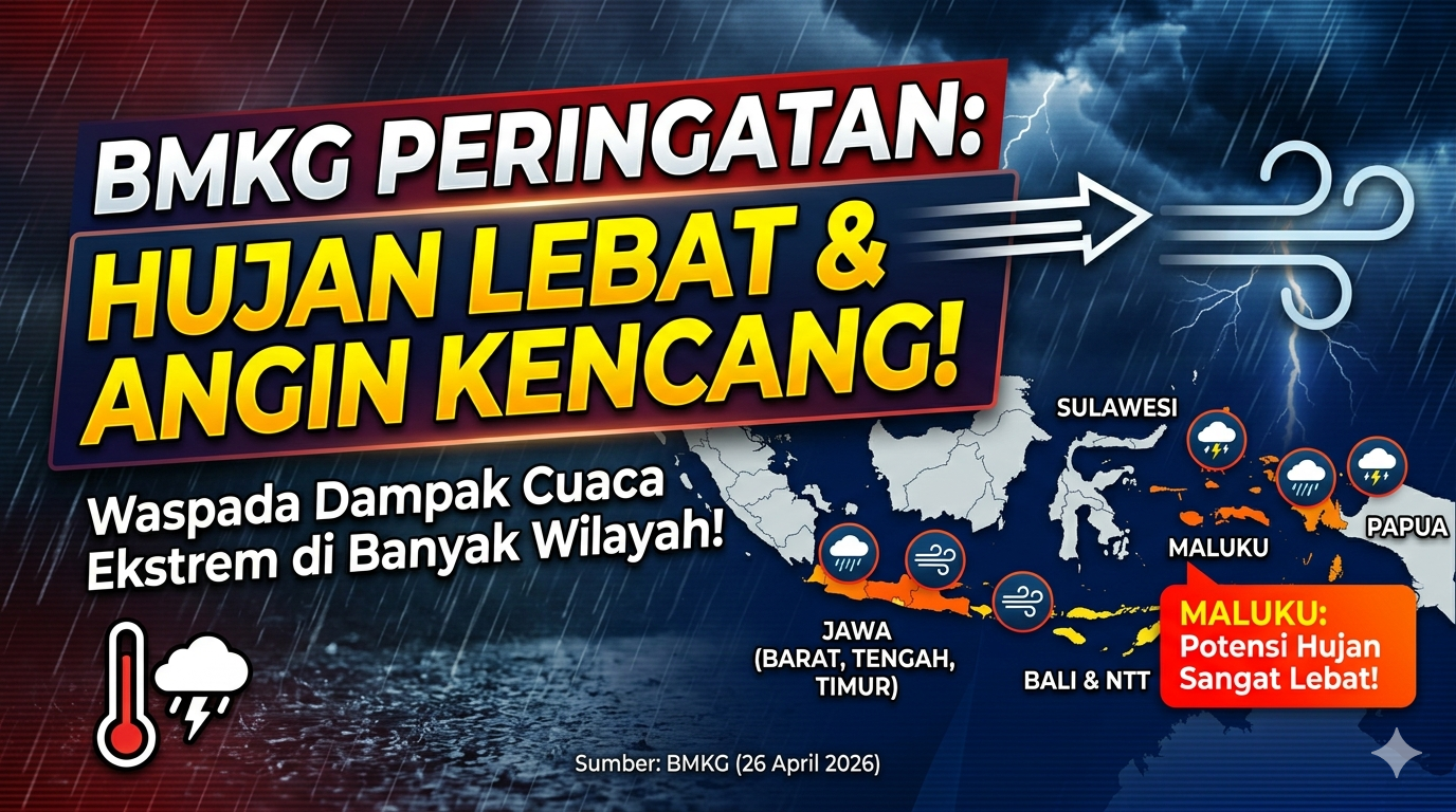 BMKG Peringatkan Hujan Lebat dan Angin Kencang di Banyak Wilayah, Maluku Berpotensi Sangat Lebat